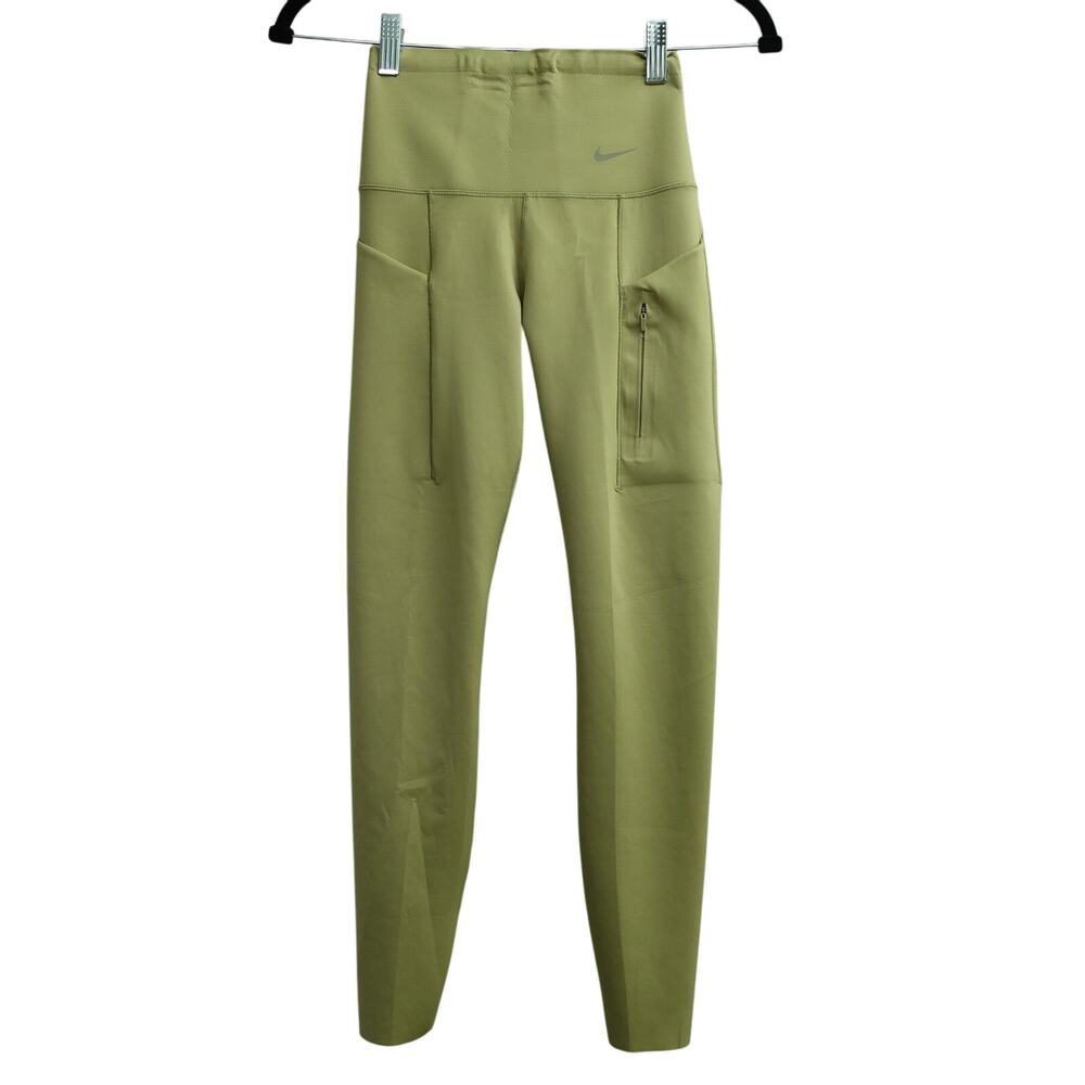 Nike Go Womens Firm-Support Mid-Rise 7/8 Leggings With Pockets Green Size XS
